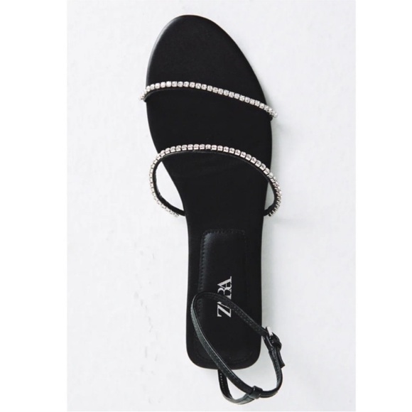 Zara NWT Strappy Black Rhinestone Sandals size 38 / 7.5 - Picture 7 of 10